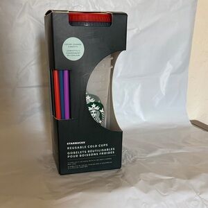 Starbucks Cold Cups with Red, Blue, and Purple Straws